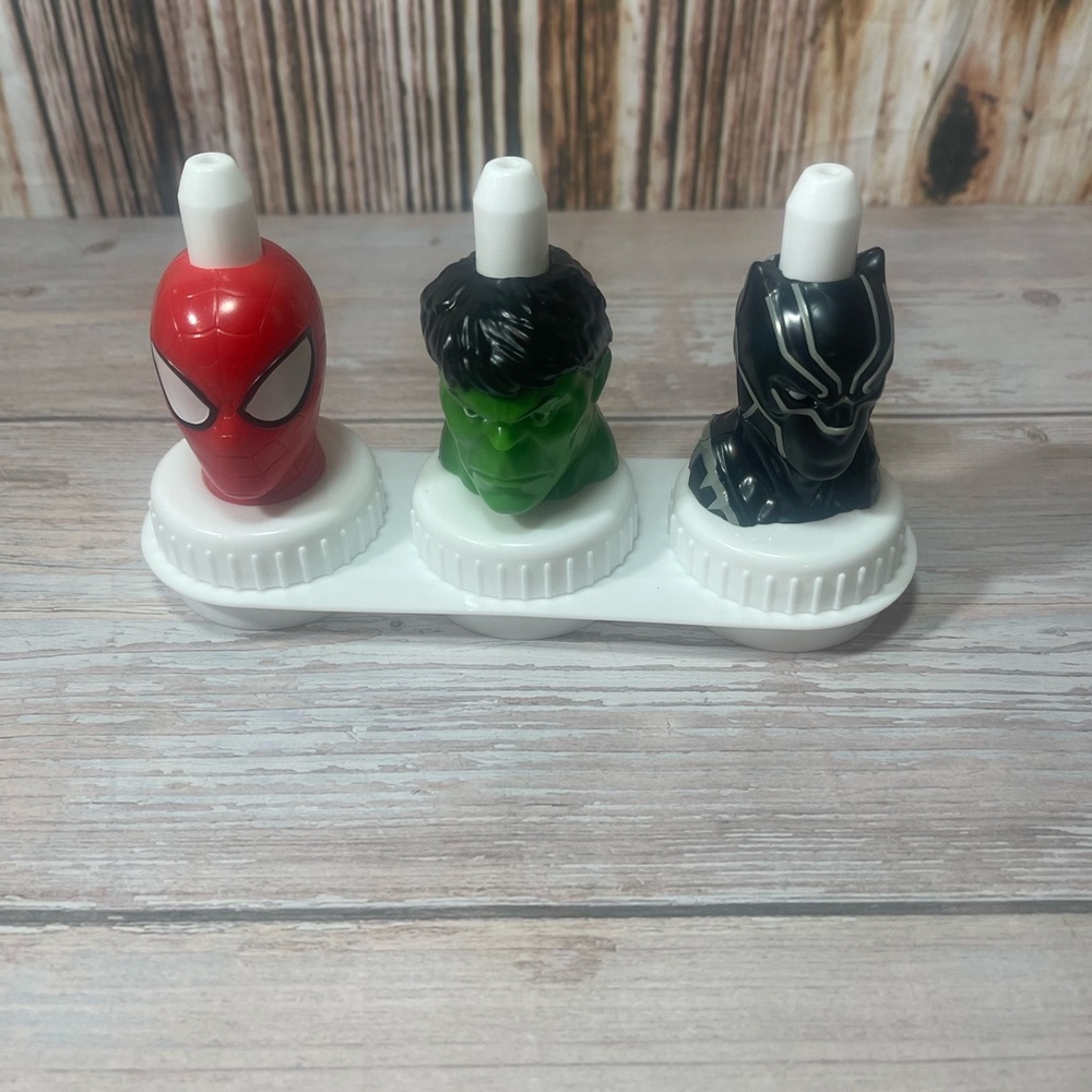 Unused Hulk,Black&RedSpiderMan,Good2Grow Juice Toppers Only Set Of 3